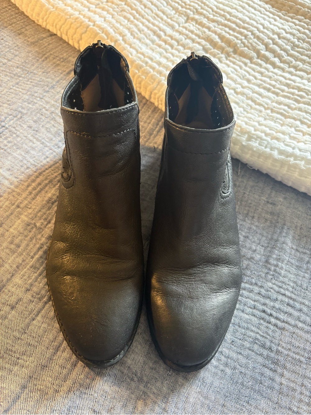 Comfortiva Black Leather Ankle Booties - Minimalist Zip Back